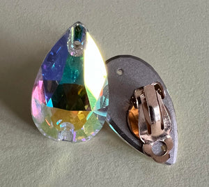 Teardrop Crystal Clip On Earrings - AB