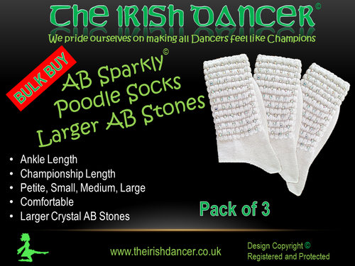Antonio Pacelli Glitter Large AB Diamanté Ultra Low Irish Dance Poodle Socks